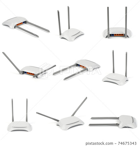 Nine white WI-FI router with two antennas 74675343