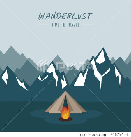 wanderlust camping adventure in the wilderness tent in snowy mountain wanderlust camping adventure in the wilderness tent in snowy mountain 74675434
