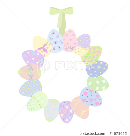 Easter eggs garland holiday symbol colorful decorated in pastel tones, flat style vector illustration for spring festive time decor, greeting cards, invitations, banners, web design Easter eggs garland holiday symbol colorful decorated in pastel tones, flat style vector illustration for spring festive time decor, greeting cards, invitations, banners, web design 74675655