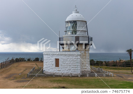 Rokkosaki Lighthouse, facing the Japan Sea, Noroshimachi, Japan. Rokkosaki Lighthouse, facing the Japan Sea, Noroshimachi, Japan. 74675774