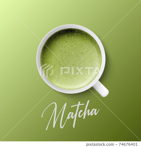Vector 3d Realistic Ceramic White Porcelain Ceramic Coffee Mug, Cup Closeup Isolated on Green Background. Green Milk Foam Matcha. Design Template. Top View Vector 3d Realistic Ceramic White Porcelain Ceramic Coffee Mug, Cup Closeup Isolated on Green Background. Green Milk Foam Matcha. Design Template. Top View 74676401