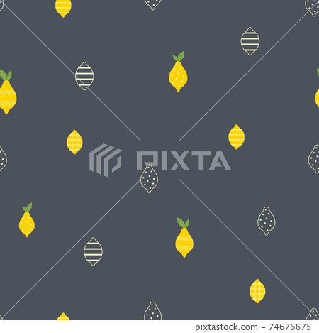 Lemon summer fruit seamless pattern on dark background. 74676675