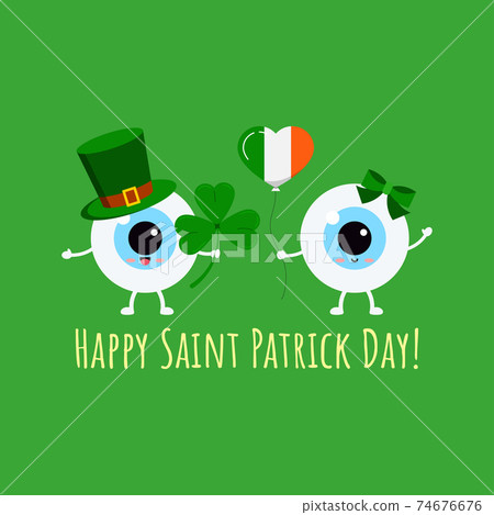 St Patrick cute eyes on greeting card. 74676676