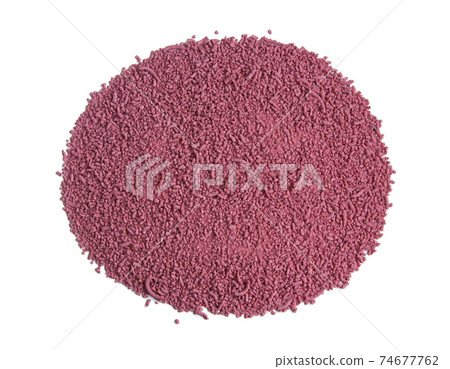 Pile of granules against agricultural pest. Pesticides on a white background isolated. Flat lay 74677762