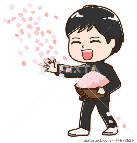 Boy school run that scatters confetti Boy school run that scatters confetti 74678629