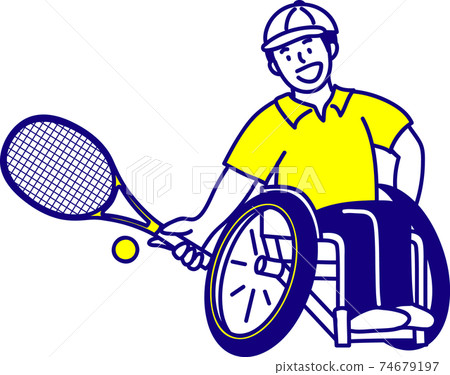 Parasports_Wheelchair Tennis Illustration of a man hitting a ball with a forehand 74679197