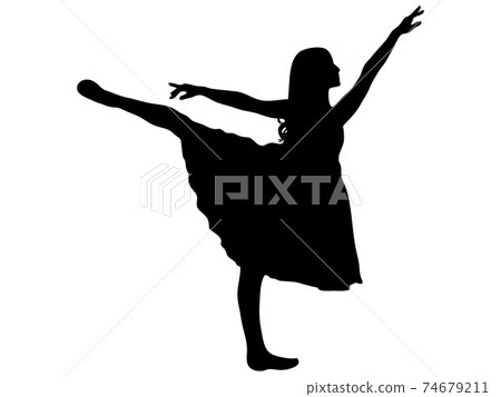 擺在一個leg_6上的芭蕾舞演員的剪影 74679211
