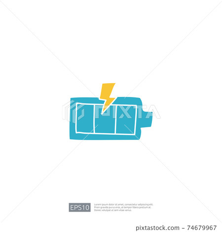 electric battery doodle icon. sign symbol for vehicle concept. eco green friendly transportation on white background vector illustration 74679967