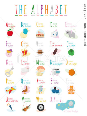 Cute cartoon illustrated alphabet with names... - Stock Illustration  [74681346] - PIXTA