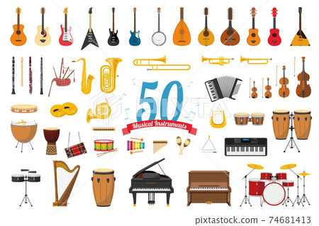 Vector illustration set of 50 musical instruments in cartoon style isolated on white background Vector illustration set of 50 musical instruments in cartoon style isolated on white background 74681413
