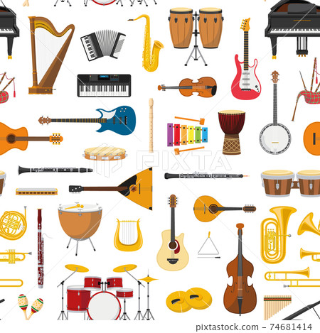 Musical instrumental seamless pattern background. Vector illustracion 74681414