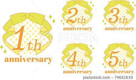 Pop and girly anniversary emblem logo set 1st-5th anniversary Pop and girly anniversary emblem logo set 1st-5th anniversary 74681639