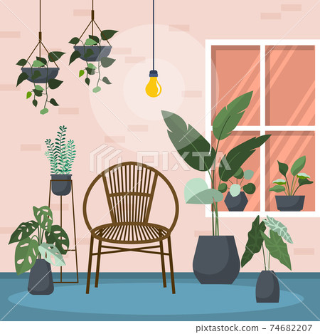 Tropical Houseplant Green Decorative Plant Interior House Illustration 74682207