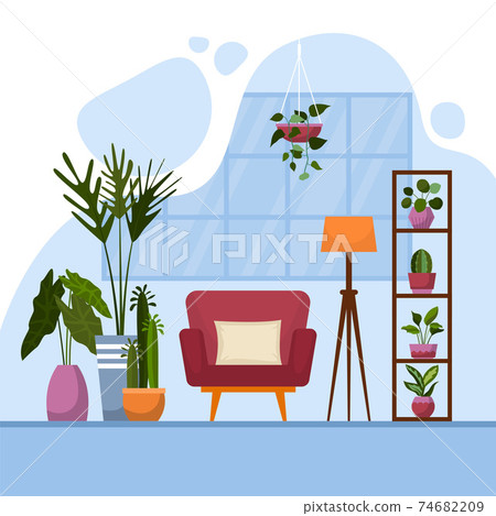 Tropical Houseplant Green Decorative Plant Interior House Illustration Tropical Houseplant Green Decorative Plant Interior House Illustration 74682209