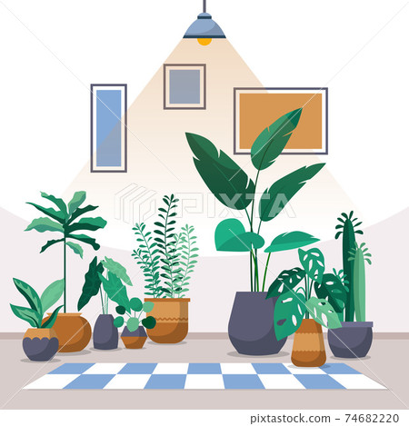 Tropical Houseplant Green Decorative Plant Interior House Illustration 74682220