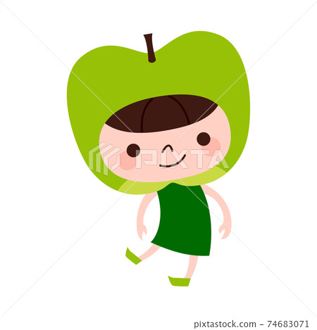 Ao apple character. A girl wearing a fruit green apple headgear. 74683071