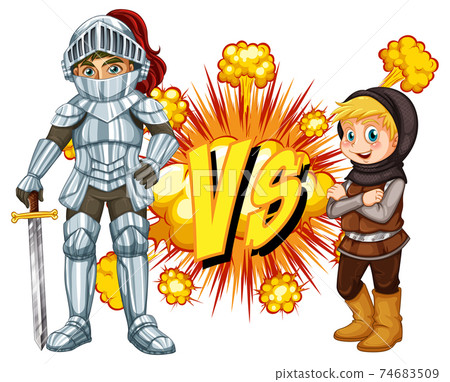 Two knight fighting each other on white background 74683509