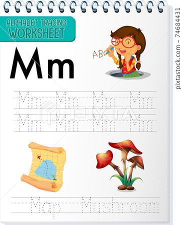 Alphabet tracing worksheet with letter and vocabulary 74684431