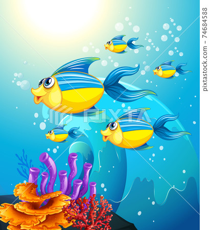 Many exotic fishes cartoon character in the... - Stock Illustration  [74684588] - PIXTA