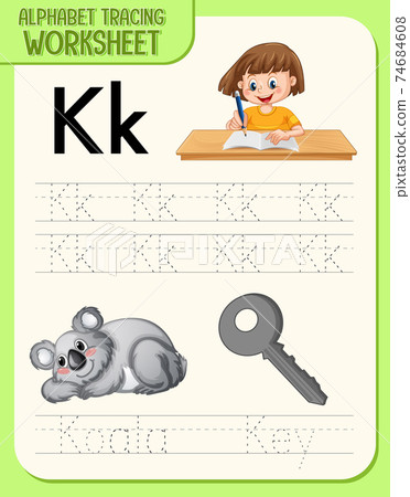 Alphabet tracing worksheet with letter and vocabulary 74684608