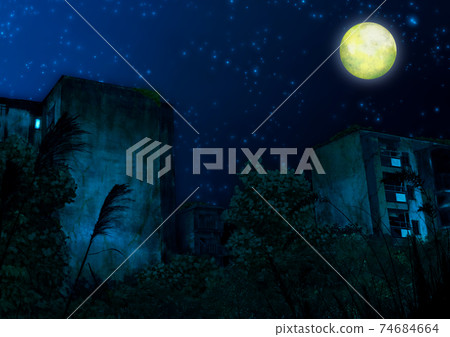 Illustration of a full moon and an abandoned housing complex 10 Illustration of a full moon and an abandoned housing complex 10 74684664