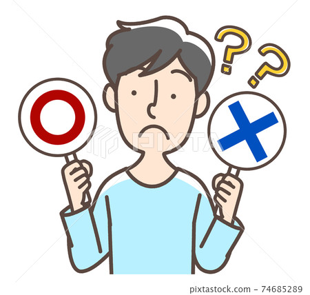 A man worried about a round bill 74685289