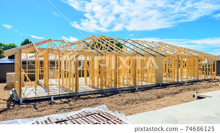 New Australian house timber frame installation New Australian house timber frame installation 74686125