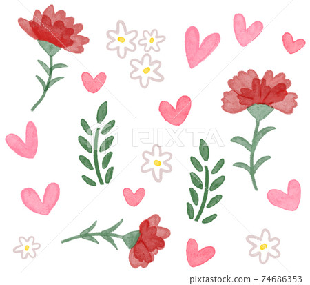 Download Carnations White Flowers And Hearts Mother S Stock Illustration 74686353 Pixta