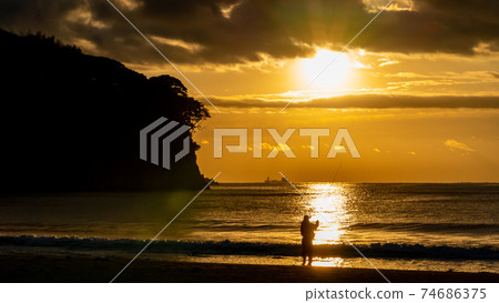 Cape Ryugu Iwama Beach Morning glow Morning mazume angler Cape Ryugu Iwama Beach Morning glow Morning mazume angler 74686375