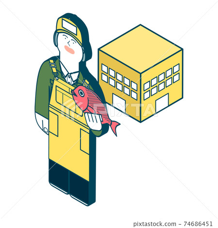 Illustration of working woman_fish market 74686451