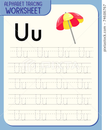 Alphabet tracing worksheet with letter U and u 74686767