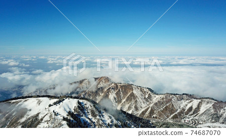 Snow forest in the mountains, above the clouds. Snow forest in the mountains, above the clouds. 74687070