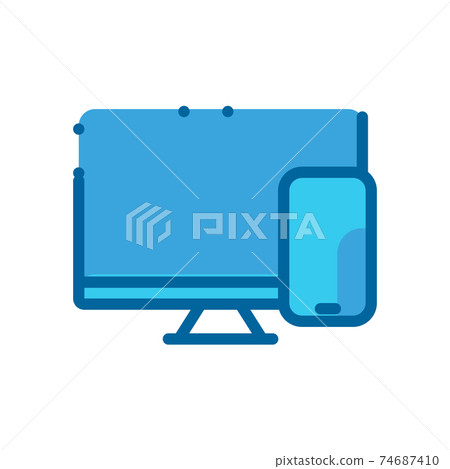 laptop computer phone storage blue flat icon isolated on white b 74687410