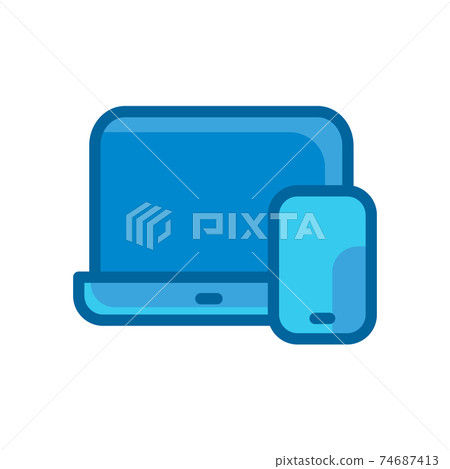 laptop computer phone storage blue flat icon isolated on white b laptop computer phone storage blue flat icon isolated on white b 74687413