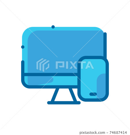 laptop computer phone storage blue flat icon isolated on white b laptop computer phone storage blue flat icon isolated on white b 74687414
