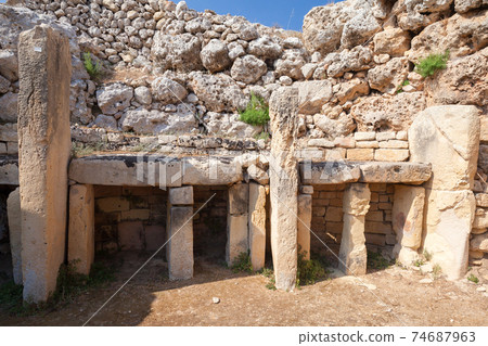 Malta. Ggantija ruins, it is a megalithic temple at Gozo island Malta. Ggantija ruins, it is a megalithic temple at Gozo island 74687963
