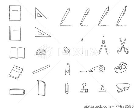 Stationery icon line art monochrome set - Stock Illustration [74688596 ...