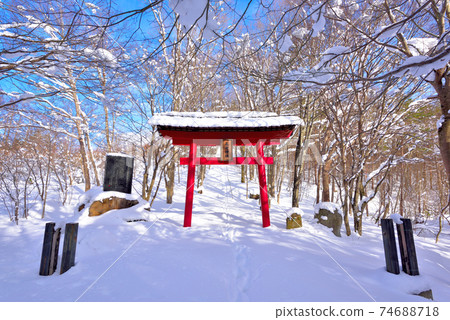 Red torii gate of the Snow Elder Shrine in Shichikashuku Town, Miyagi Prefecture 74688718