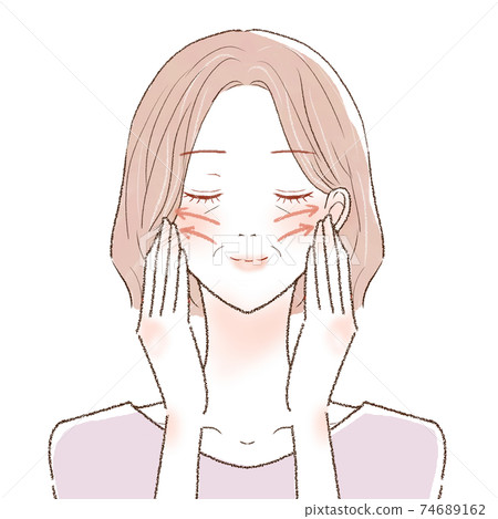 中年女人舉起她的臉 74689162