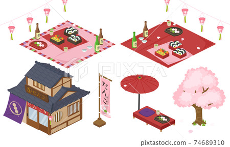 矢量圖的櫻花觀賞集（等距，等距） 74689310