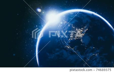 Planet earth globe view from space showing realistic earth surface and world map Planet earth globe view from space showing realistic earth surface and world map 74689375