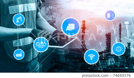 Industry 4.0 technology concept - Smart factory for fourth industrial revolution Industry 4.0 technology concept - Smart factory for fourth industrial revolution 74689376