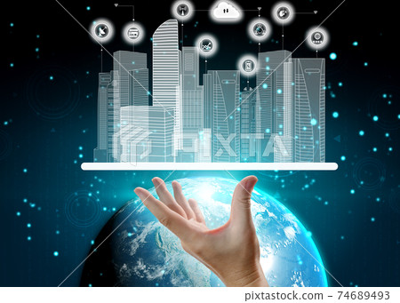 3D illustration international communication and advanced internet network . 74689493