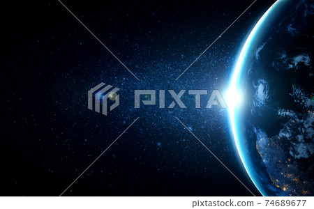 Planet earth globe view from space showing realistic earth surface and world map Planet earth globe view from space showing realistic earth surface and world map 74689677