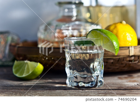 tequila and citrus fruits 74690204