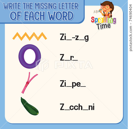 Write the missing letter of each word worksheet for children 74690404