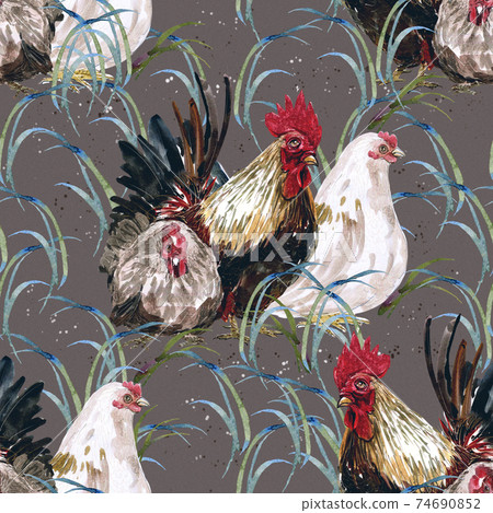 Watercolor painting chicken Animal Annual 2560/2017 Seamless design pattern is a natural markings. Watercolor painting chicken Animal Annual 2560/2017 Seamless design pattern is a natural markings. 74690852