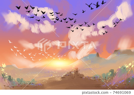 Digital painting The atmosphere at sunrise Digital painting The atmosphere at sunrise 74691069