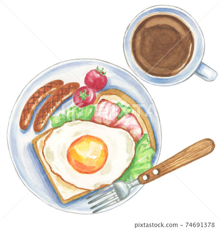 Western-style breakfast with coffee [hand-painted watercolor] 74691378