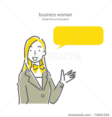 Simple and fashionable line art illustration material of a business woman in a suit with a scarf 74691564